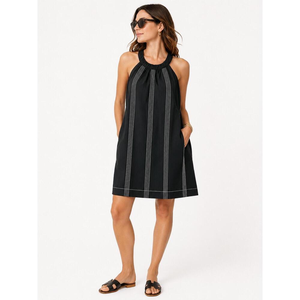 NEW STRUT & BOLT finley stitch contrast halter neck dress in black